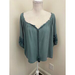 Toxik3 Light Blue Green Top Elbow Length Sleeves Size XL